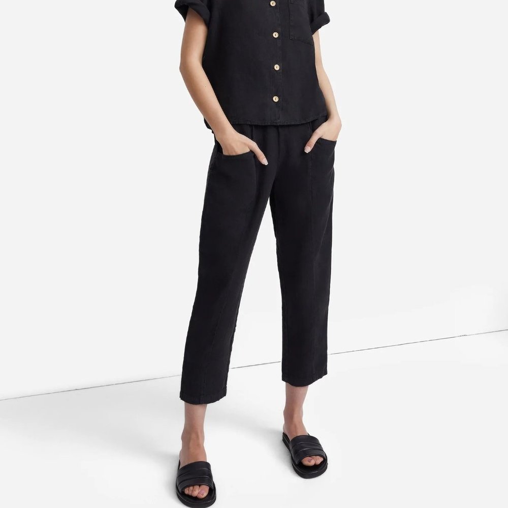 MATE the Label Linen High Waisted Pant Charcoal Gray Black Medium